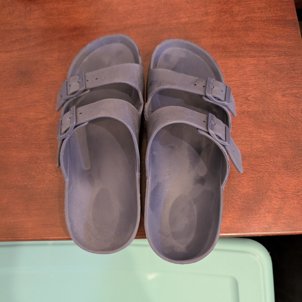 Blue Double Strap Sandals Rubber